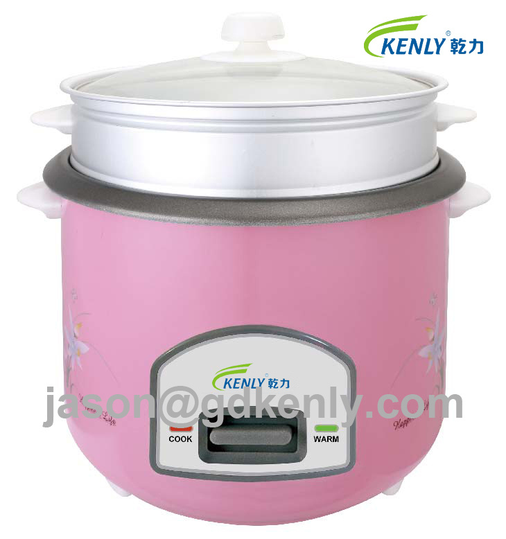 Red Color Full Body Cylinder Rice Cooker with Glass Lid